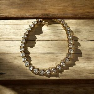 Vintage Signed CN 925 Sterling Silver Gold Vermeil CZ Heart Link Tennis Bracelet